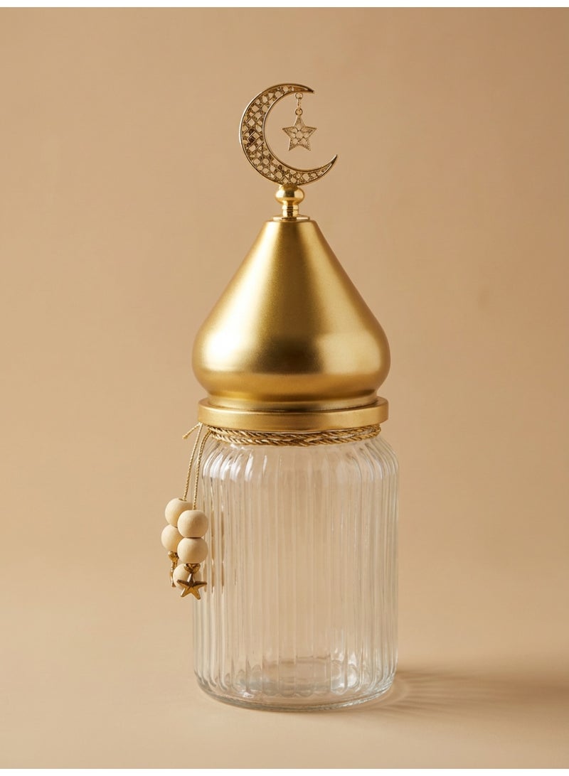 Tanseeq Gold Mosque Dome Glass Jars for Elegant Ramadan Table Decor and Storage - Islamic Eid Mubarak Gift Dates Container Kitchen Centerpiece Multipurpose Organizer 30cm - Image 1